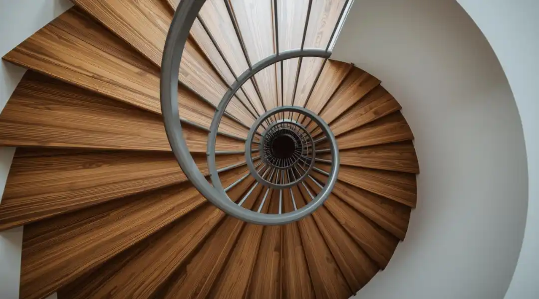 Scala elicoidale con struttura in metallo e gradini in legno